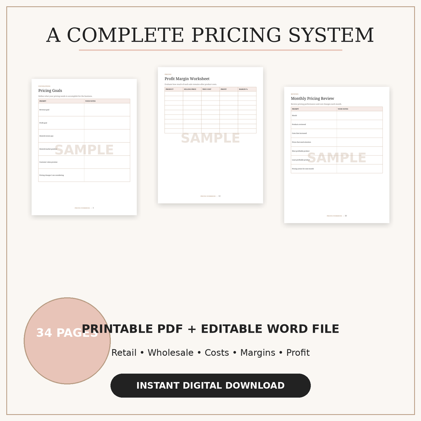 Pricing Workbook | Retail, Wholesale & Profit Planning