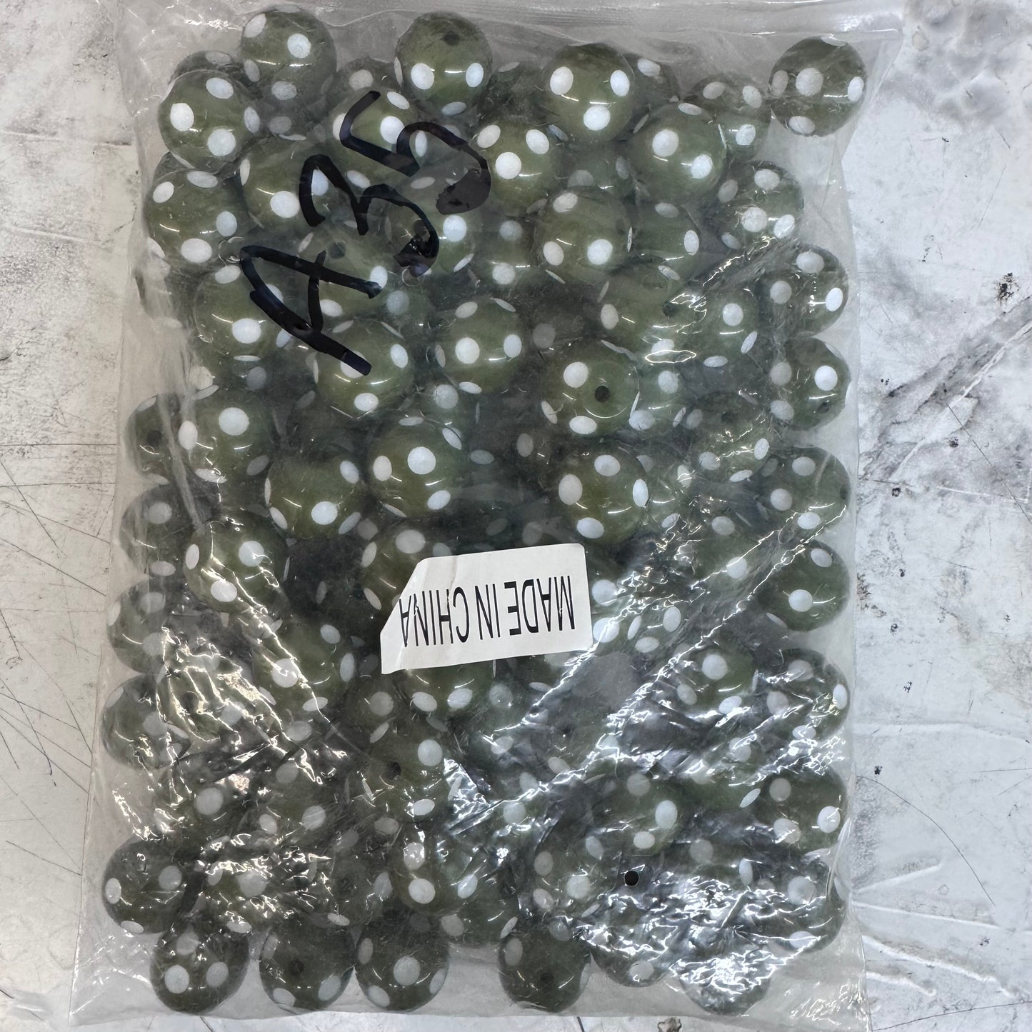 A35- 20mm Olive Polka Dot Acrylic Beads 100 Count *WAREHOUSE SALE*