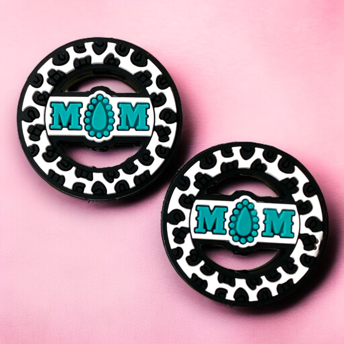 X376 - “Mom- Turquoise Round" Silicone Focal Bead (1 Count)