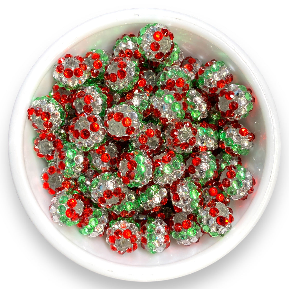 #275 - 12mm Christmas Striped Rhinestone Beads (20 Count)