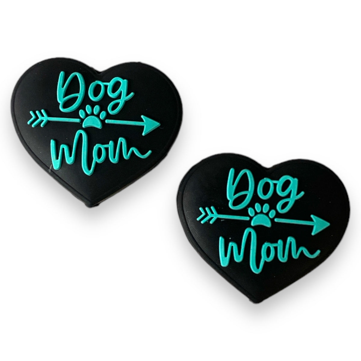 X290 - Dog Mom (Black/Aqua) Silicone (1 Count) Focal Bead