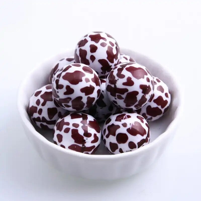 W90- 12mm “Brown / White Cow” Acrylic Beads (20 Count)