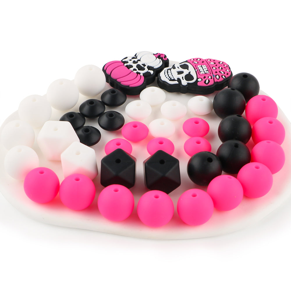 Z/511 - "Halloween" Pink & White Silicone Bead Kit