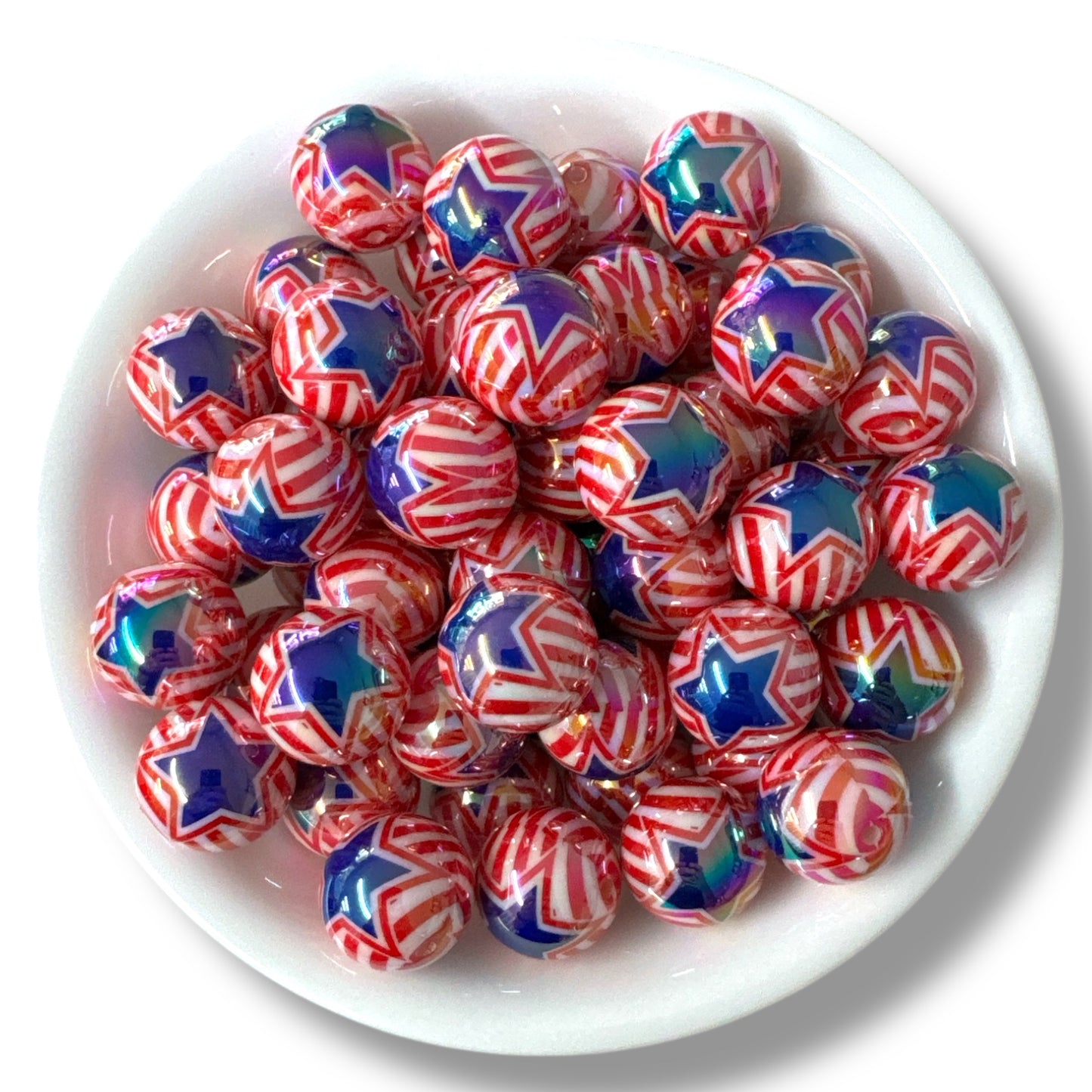 #869- 20mm "USA Star” Opal Acrylic Beads (1 Count)