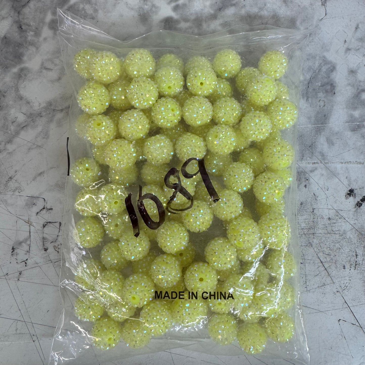 10899- 20mm Neon Yellow AB Rhinestone Beads 100 Count *WAREHOUSE SALE*