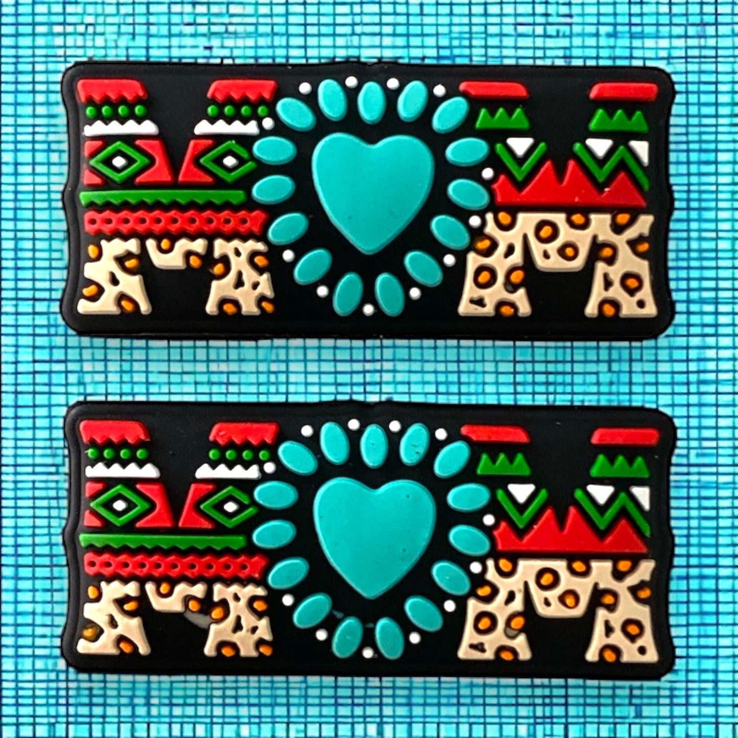 e681- “Mom- Western Turquoise" Focal (1 Count) Bead Silicone