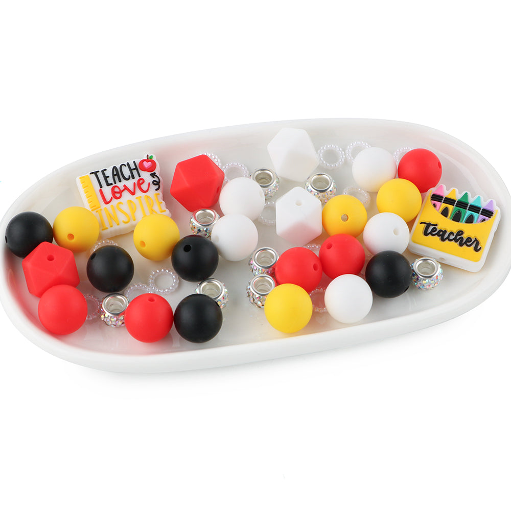 Z/519 - "Teacher" Yellow / Red Silicone Bead & Bling Kit