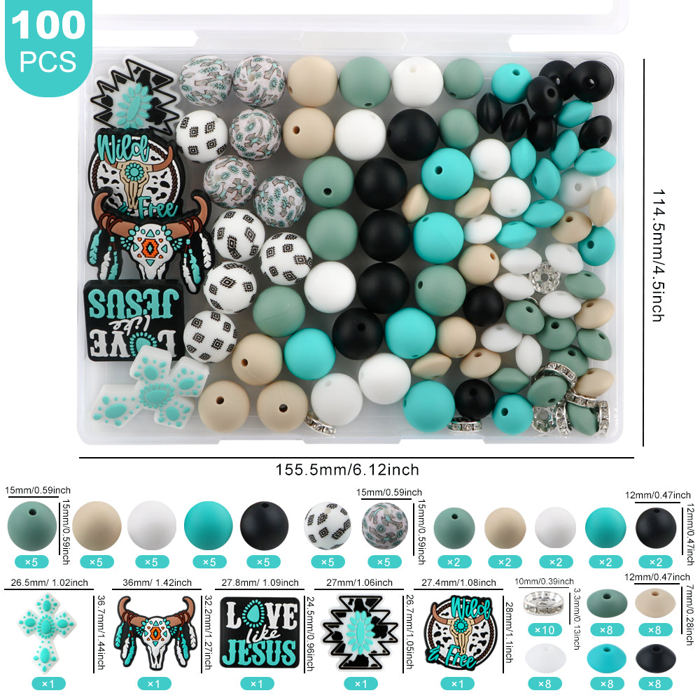 Z/532 -"Western Cow" 100 Piece Silicone Bead & Bling Boxed Kit