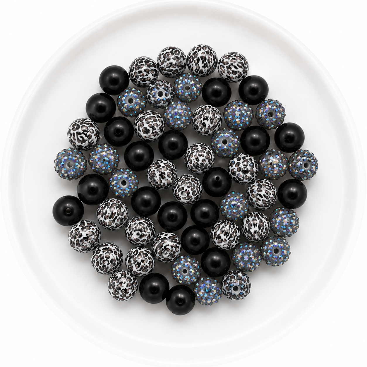 Gray Leopard 12mm Acrylic Bubblegum Bead Mix | Wholesale Bulk Beads | 60 Count