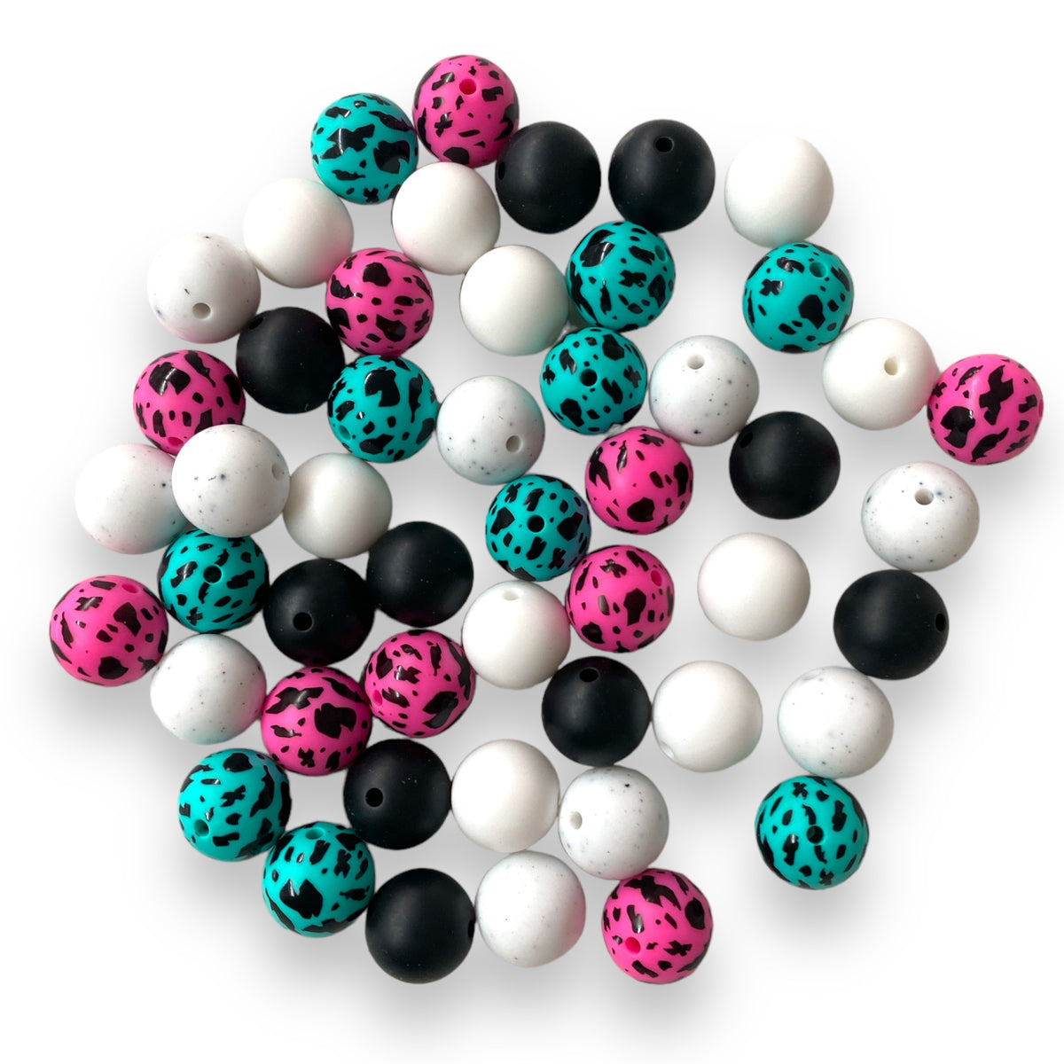 CK - 117 - 15mm "Aqua & Pink Western" 50 Count Silicone Bead Pack