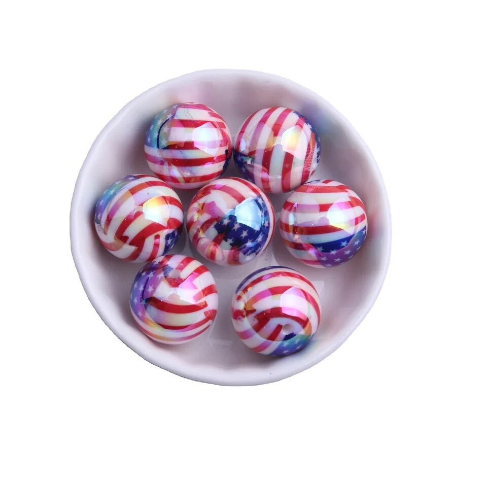 W570 - 20mm Opal U.S. Flag Acrylic Beads (1 Count)