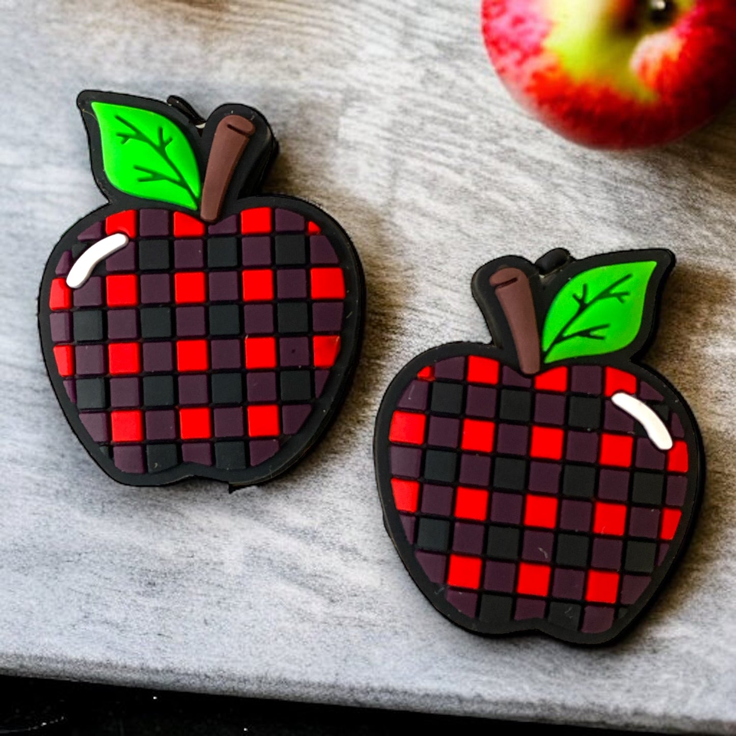 X349 - “Buffalo Plaid Apple" Silicone (1 Count) Focal Bead