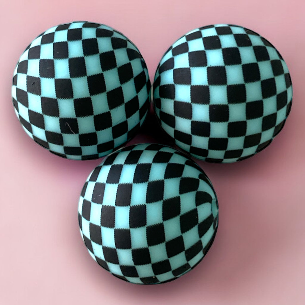 T17 - 15mm “Aqua Checkered” Silicone Beads