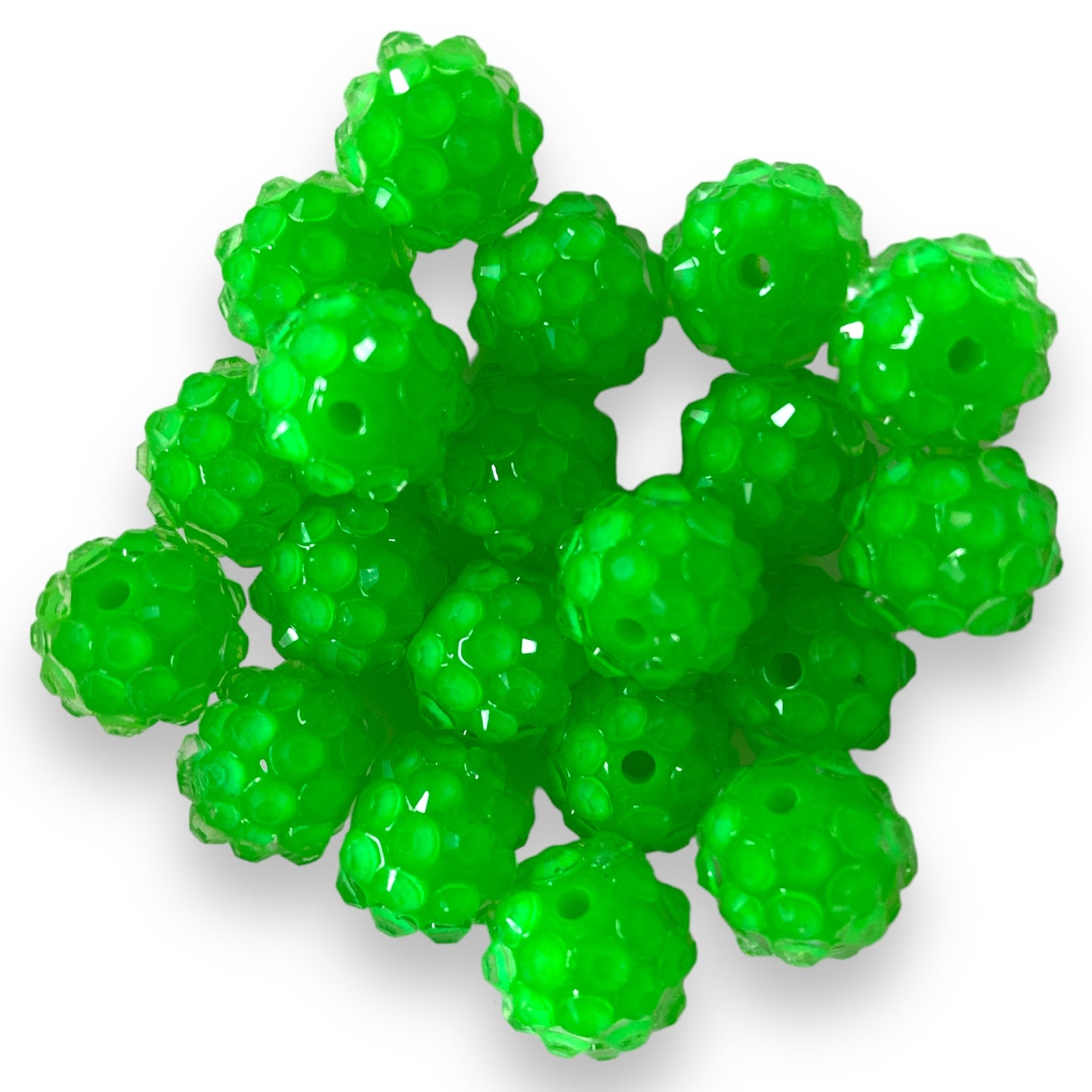 #180 r7- 12mm Neon Green Rhinestone Beads (20 Count)