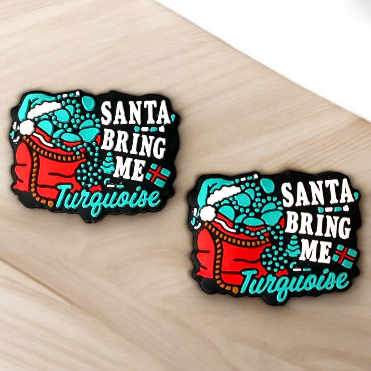 h996- “Santa Bring Me Turquoise” Silicone Focal Bead (1 Count)