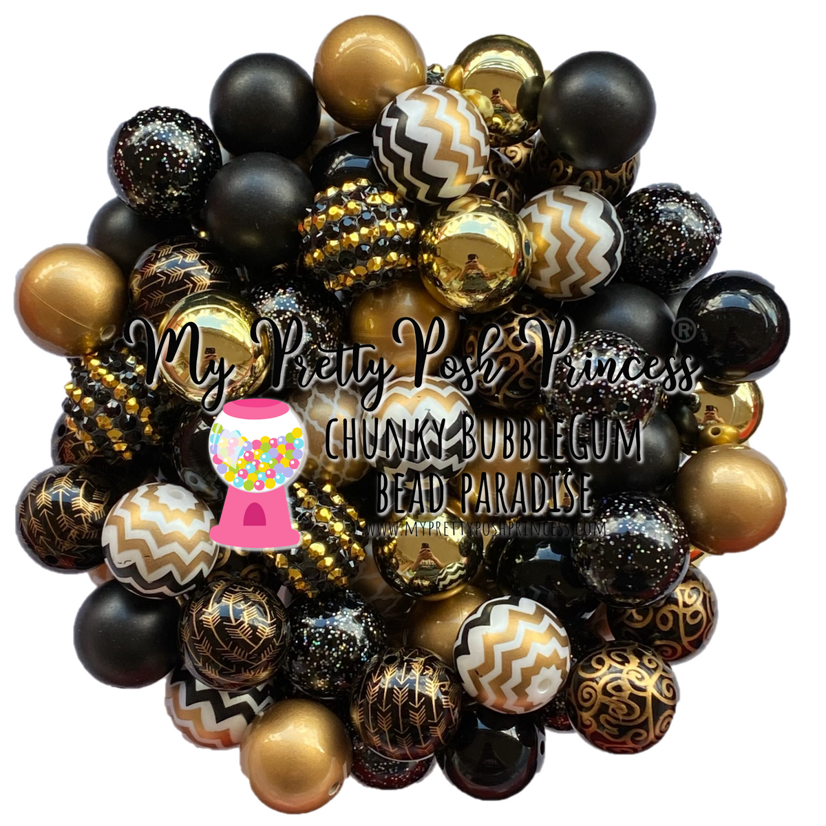 CK-28 - 12mm Black & Gold (50 Count) Acrylic Bead Pack