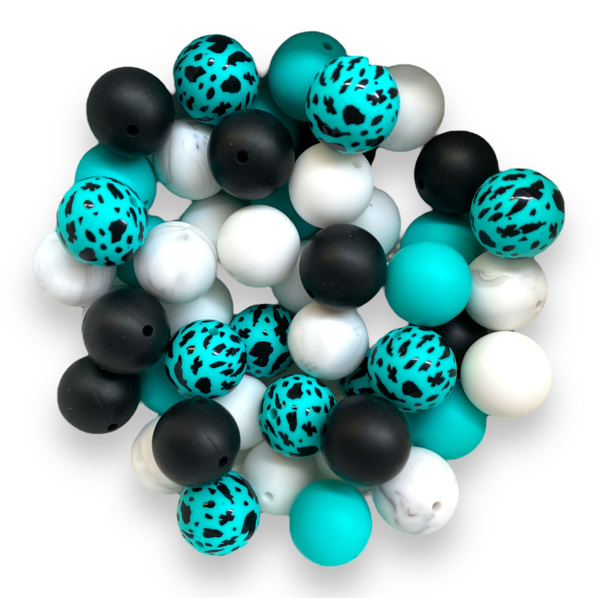 CK - 111 - 19mm "Aqua / Black Cow" 50 Count Silicone Bead Pack