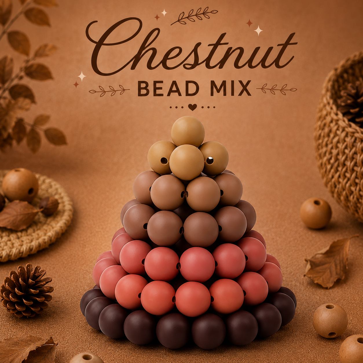 "Chestnut" - 15mm Silicone 60 Count Bead Pack – Ideal for Beadable Pens & Keychains