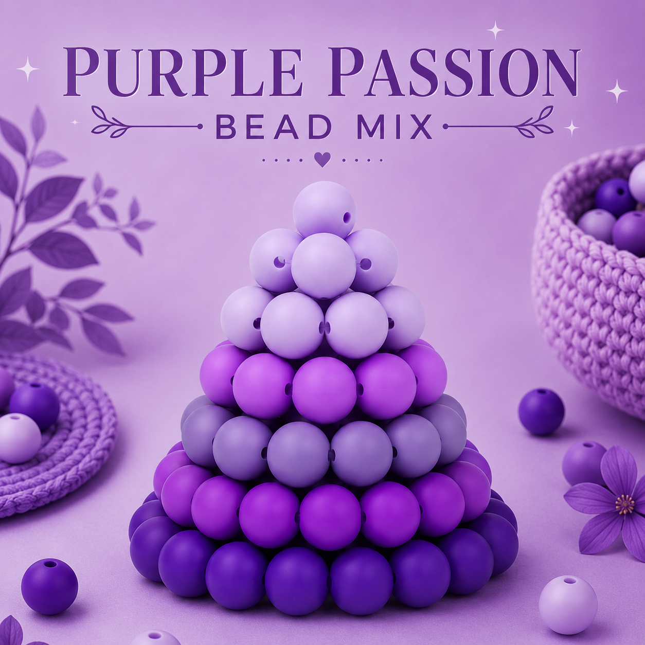 "Purple Passion" - 15mm Silicone 60 Count Bead Pack – Ideal for Beadable Pens & Keychains