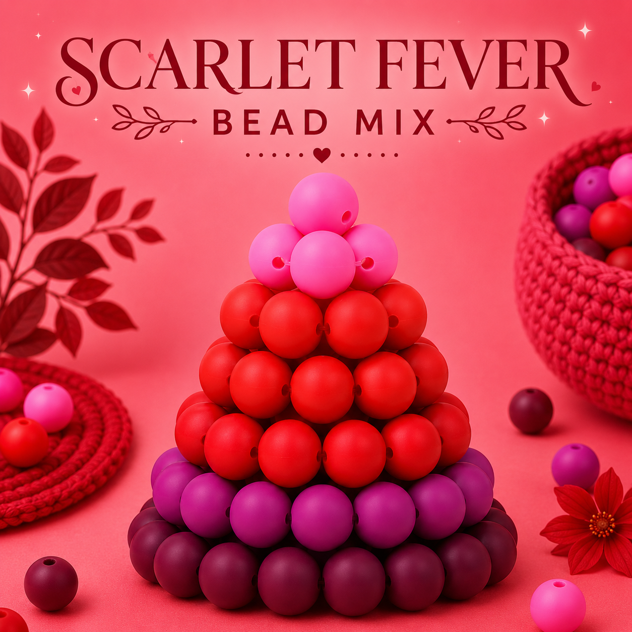 "Scarlet Fever" - 15mm Silicone 60 Count Bead Pack – Ideal for Beadable Pens & Keychains