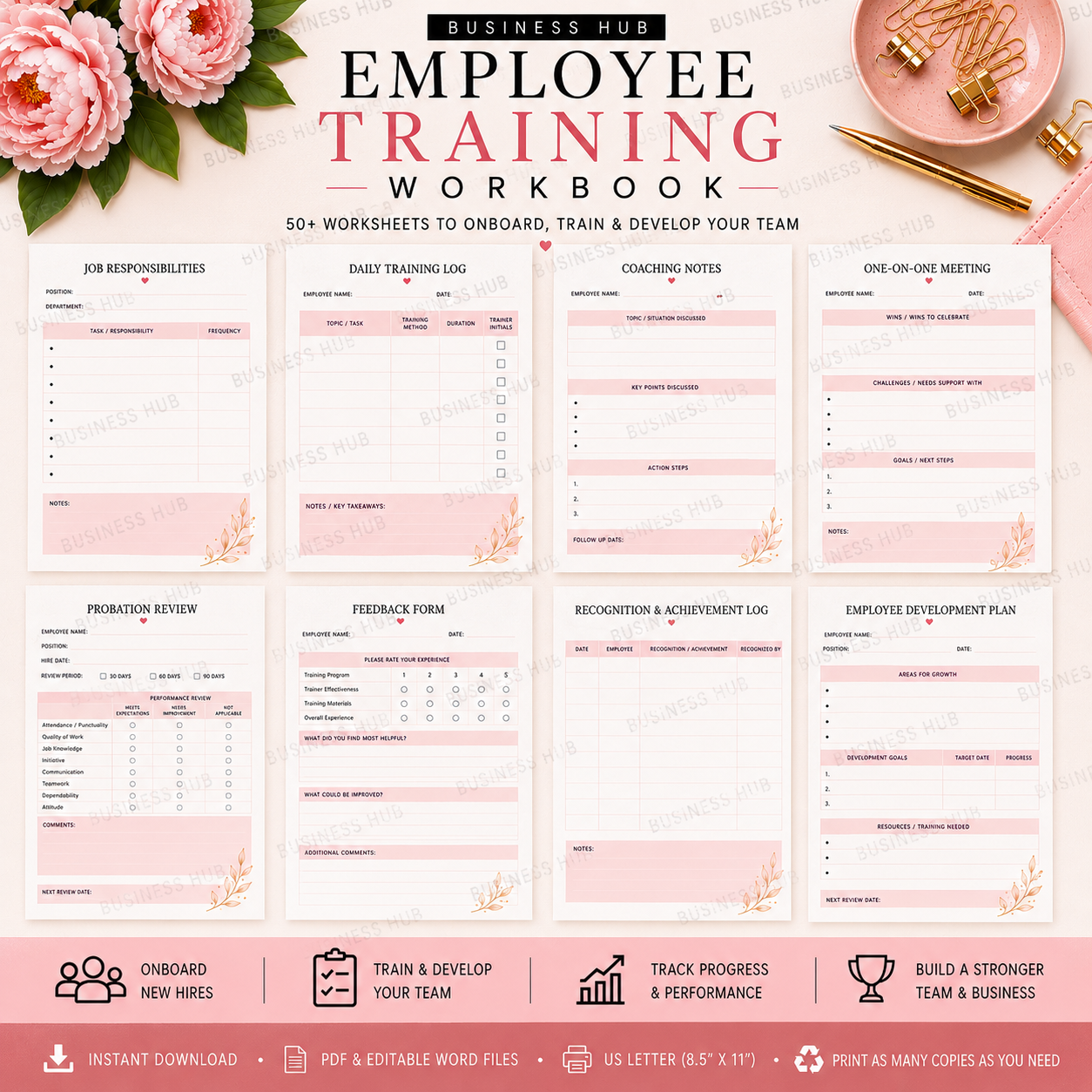 Employee Training Workbook | Printable Staff Onboarding & Training Planner