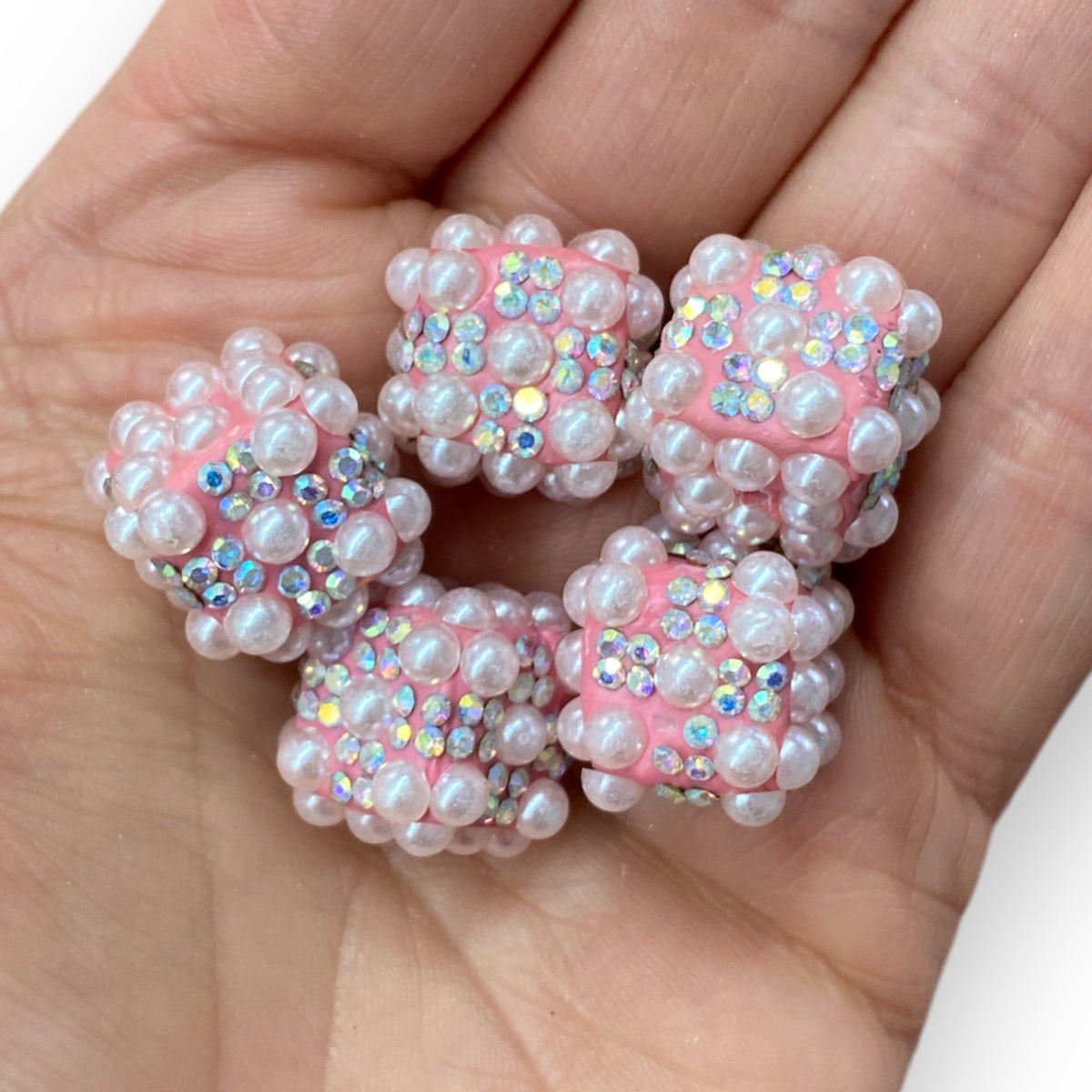 #1188 - 14mm "Pink Pearl Bling Cubes" Bead