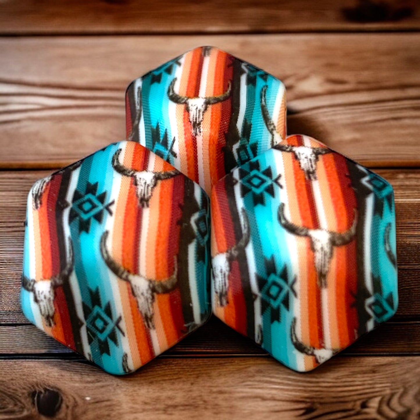 #732 - 14mm Hexagon “Longhorn Serape” Silicone Beads