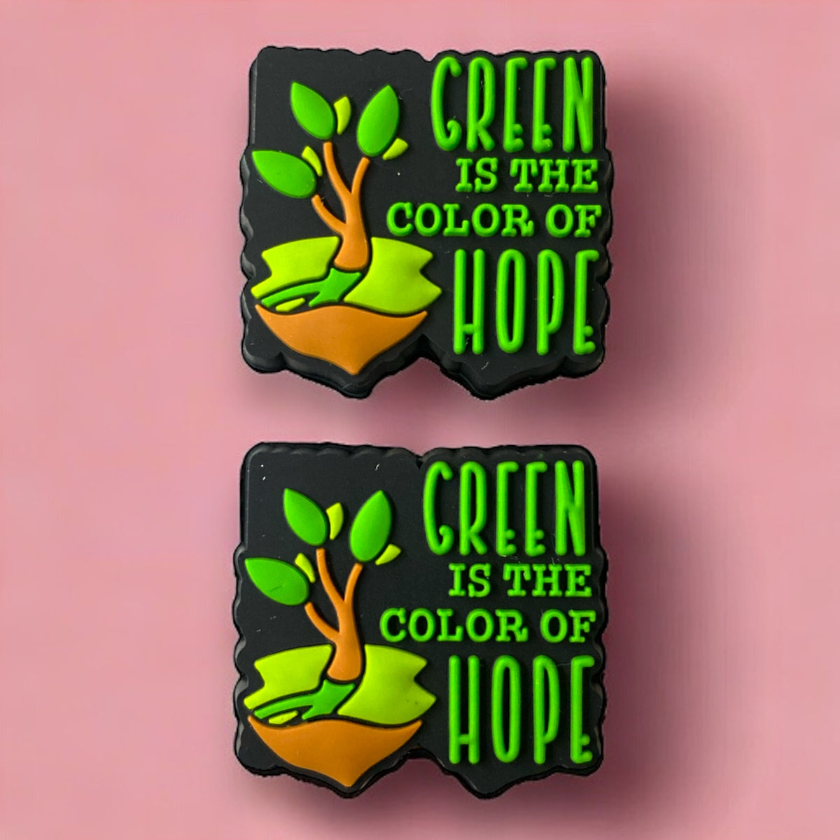 h948 - “Green Is The Color Of Hope" Silicone Focal Bead (1 Count)