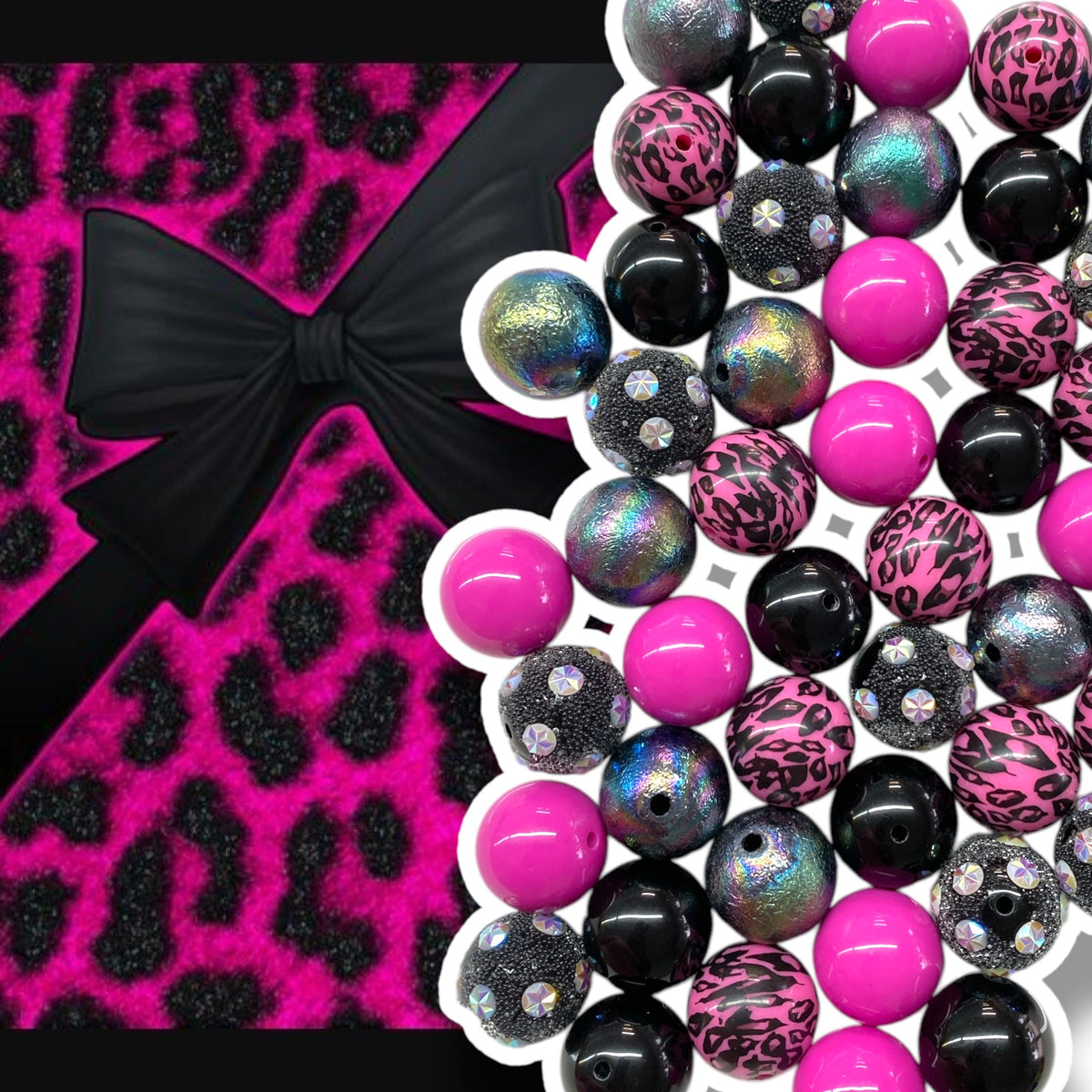 Ck-13 - -50 Count 20mm "Black & Pink" Acrylic Bead Pack