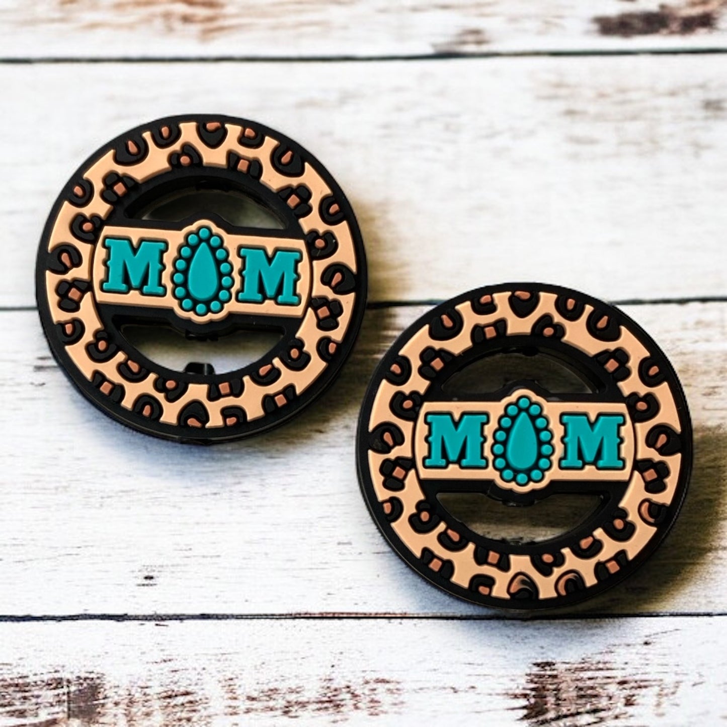 X375 - “Mom- Brown Round" Silicone Focal Bead (1 Count)