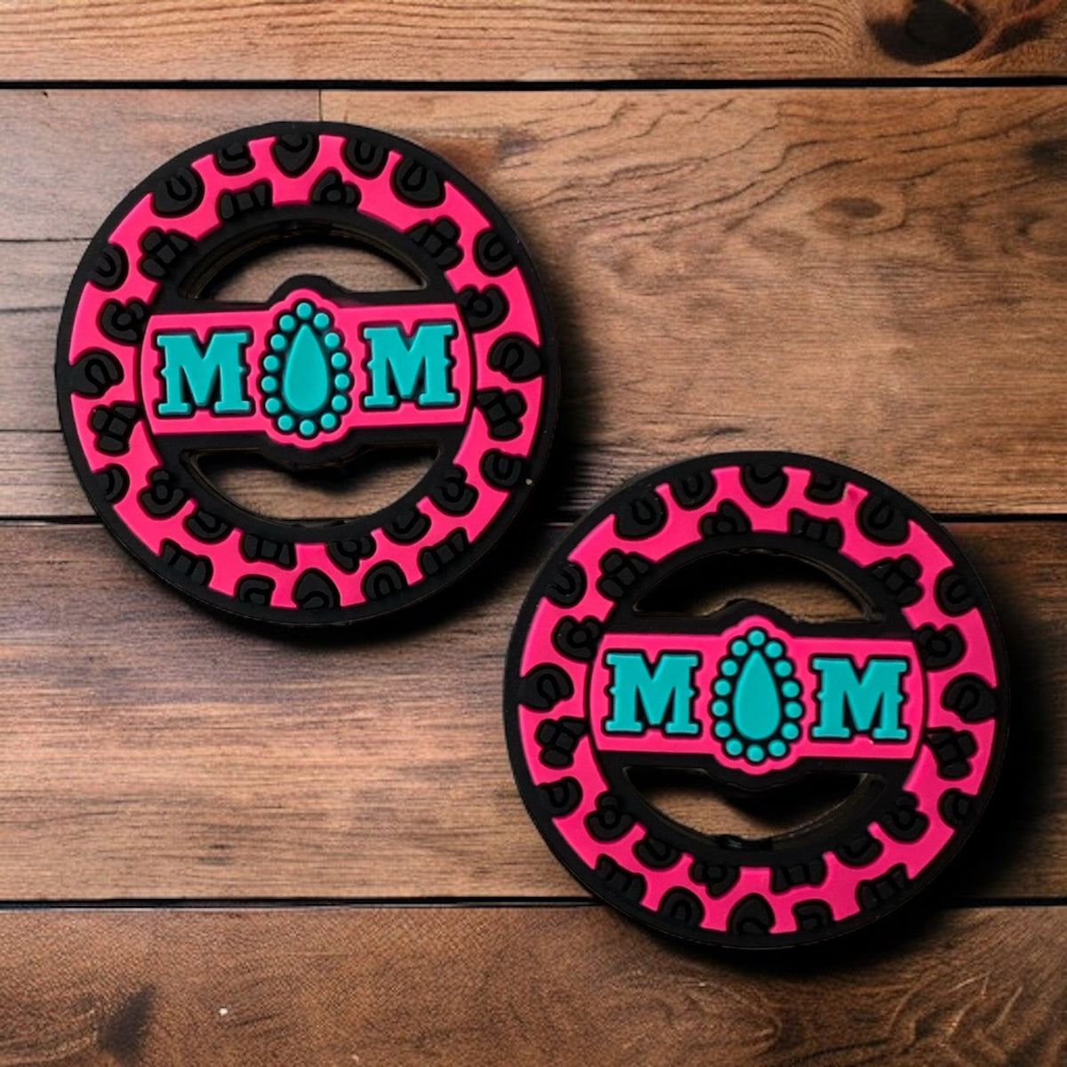 X374 - “Mom- Pink Round" Silicone Focal Bead (1 Count)