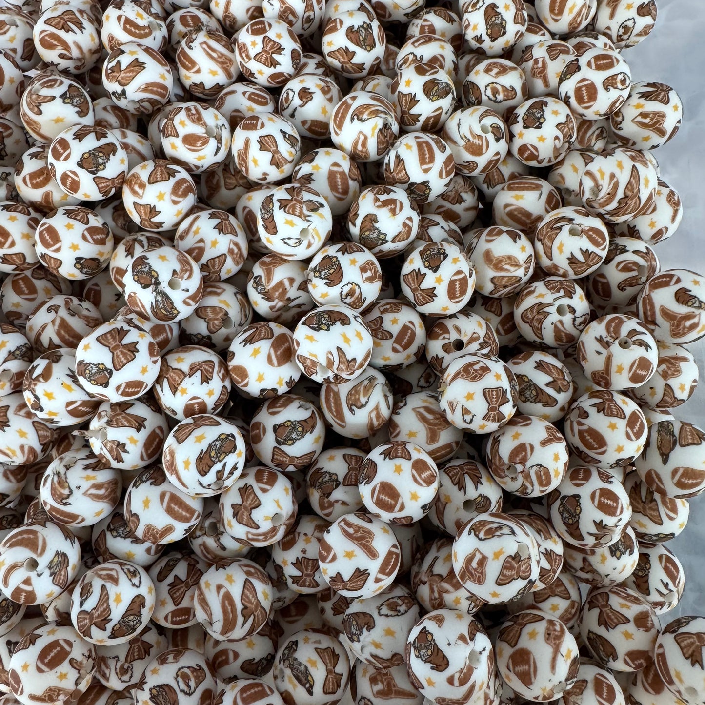 #703- "Football" 15mm Silicone Pattern Bead for DIY Crafts