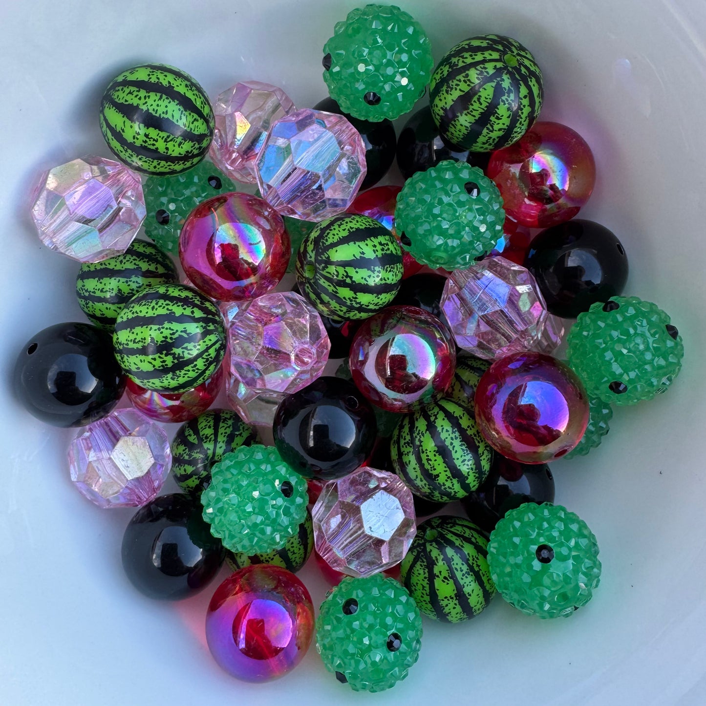 CK- 101 - 50 Count 20mm Watermelon Sugar Acrylic Bead Pack (different watermelon rind bead)