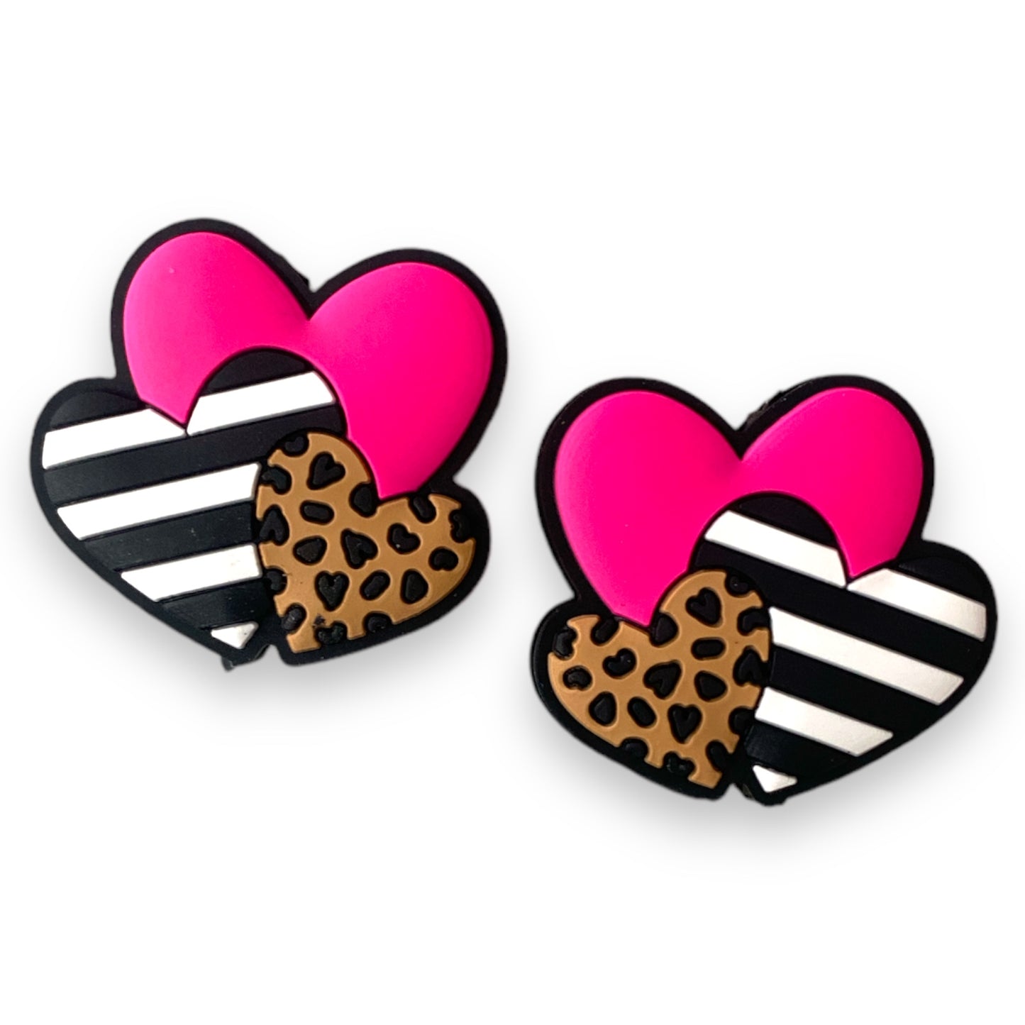 h839 - Pink Cheetah Hearts Silicone Focal Bead (1 Count)