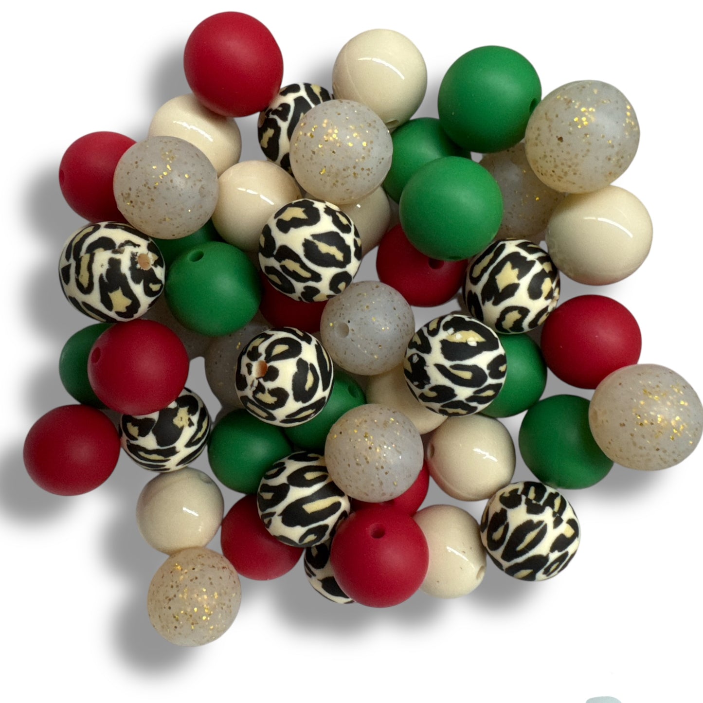 ✨ 15mm “Leopard Christmas” 50 Count Mixed Pack Silicone Beads 🎄
