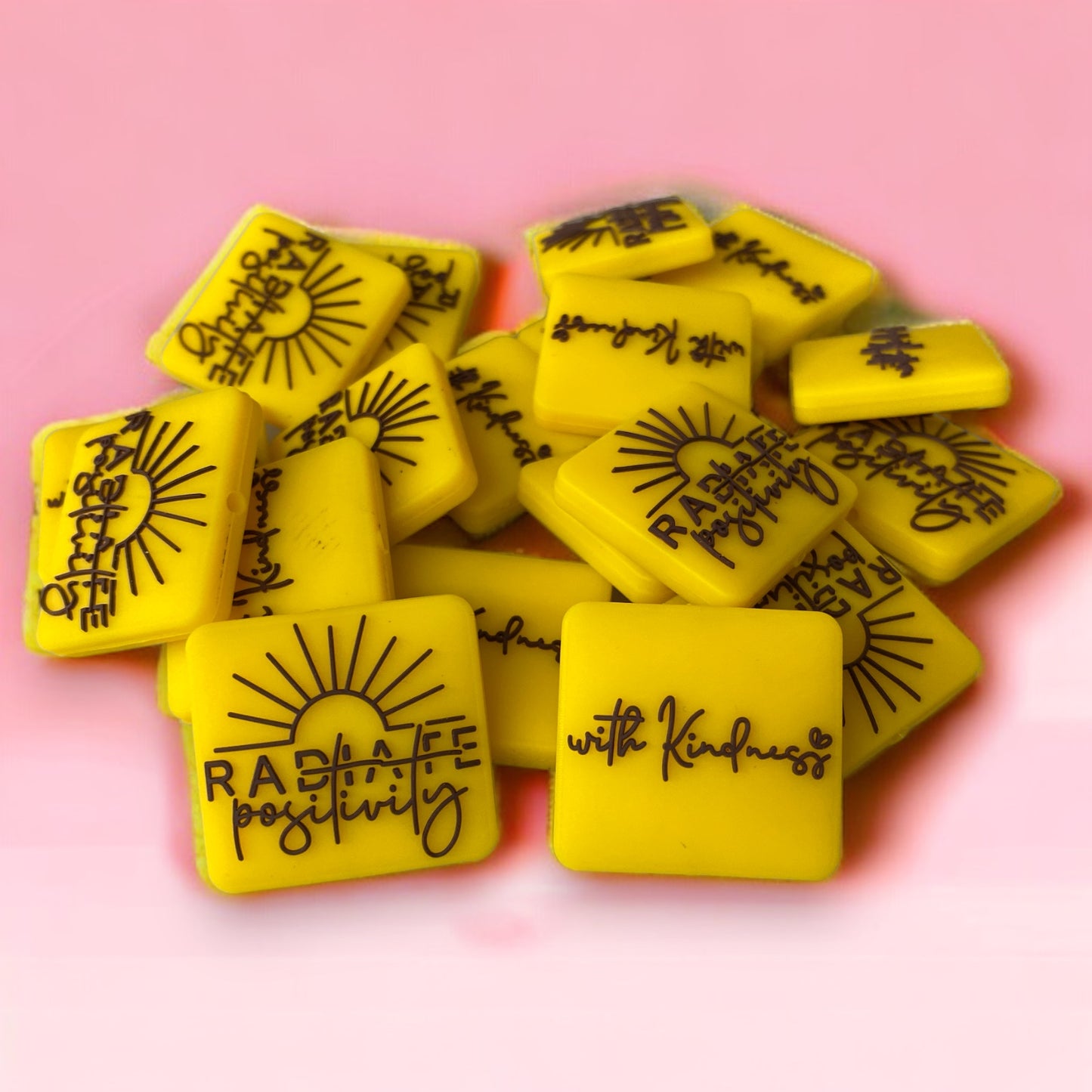 e556 - "Radiate Positivity / With Kindness" Two Sided Exclusive" Focal (1 Count) Bead Silicone