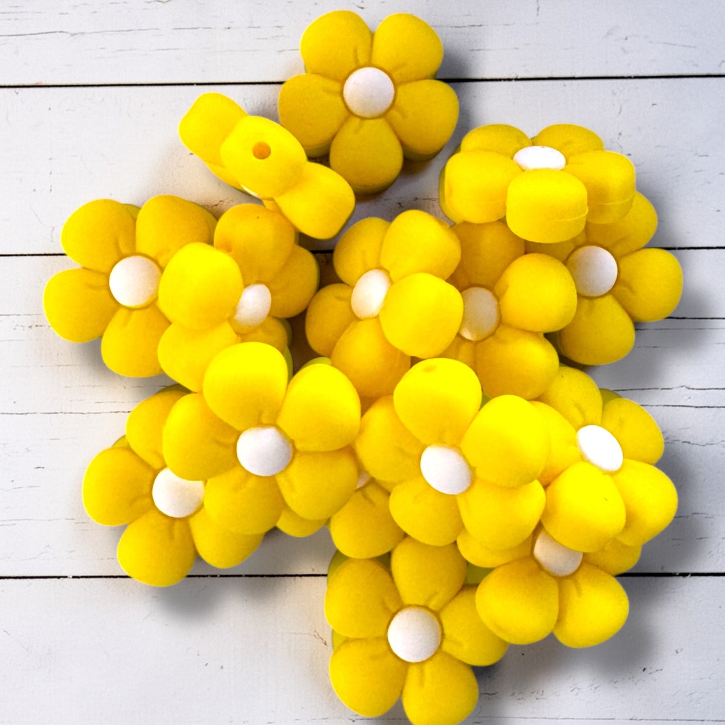 X162- Yellow Flower Silicone Focal Bead for DIY Crafts (1 Count)