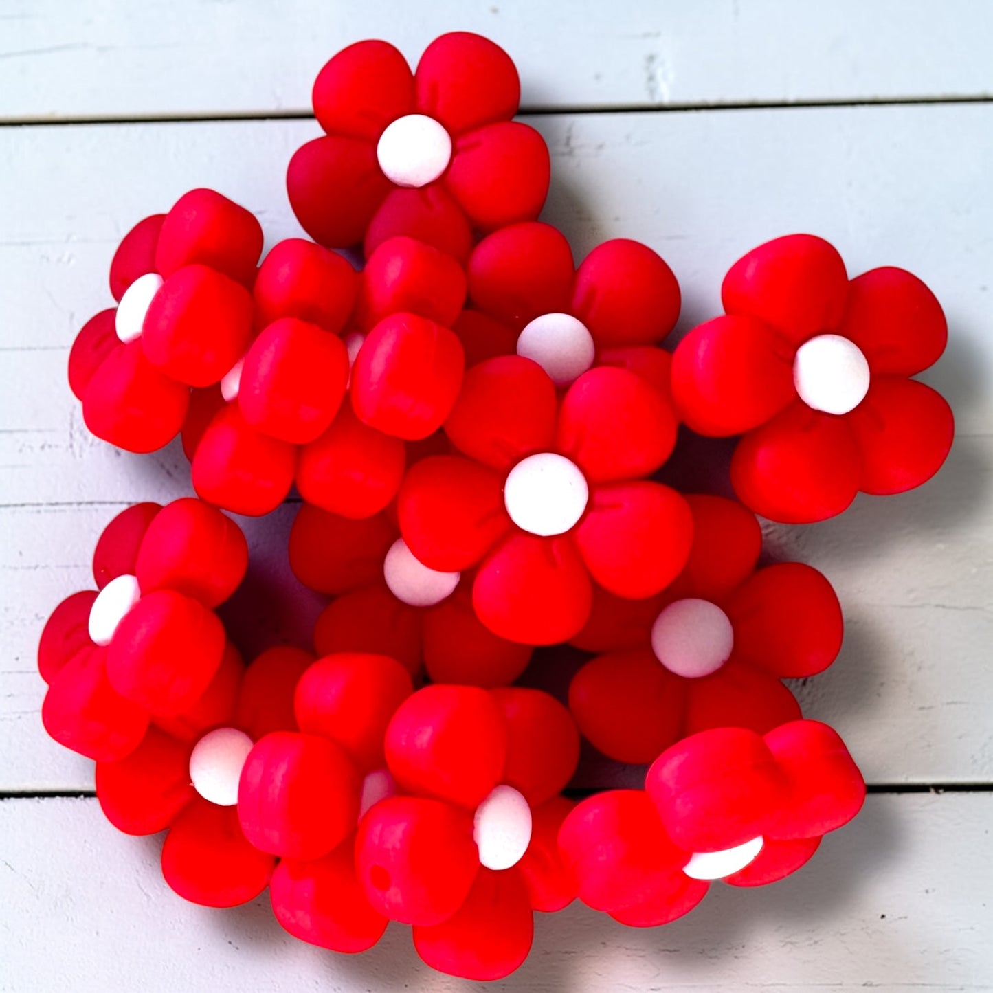 X161- Red Flower Silicone Focal Bead for DIY Crafts (1 Count)