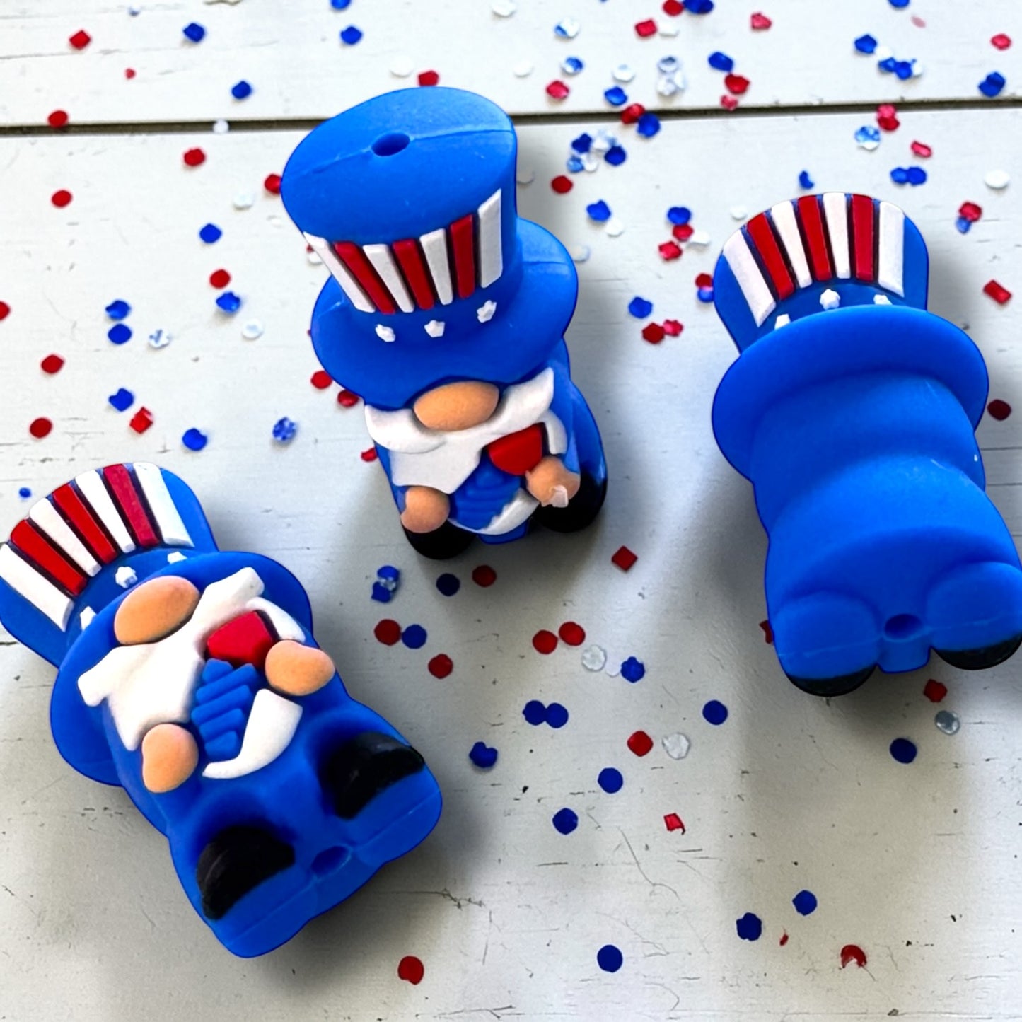 X181- "Blue Patriotic Gnome" 3D Silicone Focal Bead for DIY Crafts (1 Count)