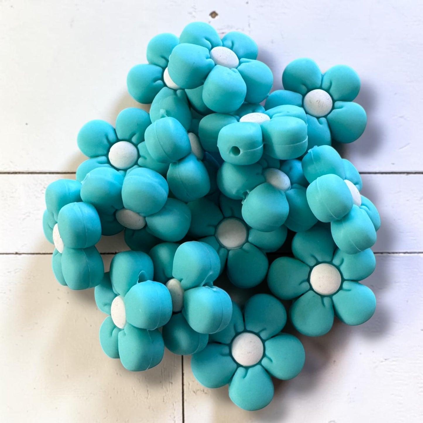 X166- Lt. Aqua Flower Silicone Focal Bead for DIY Crafts (1 Count)