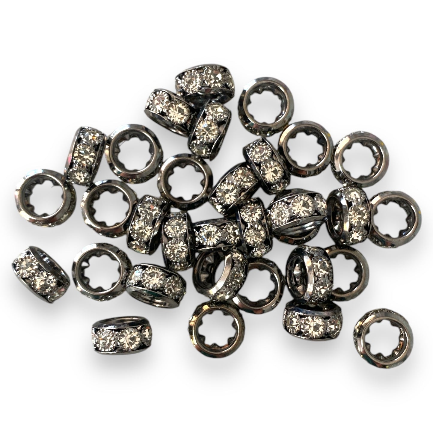 P103 -12mm Wide Hole "Gunmetal" Rhinestone Spacers (10 Count)