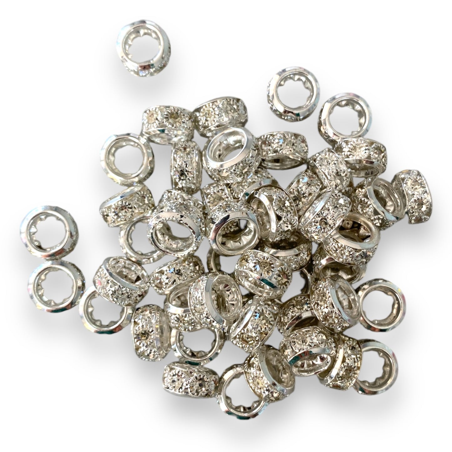 P102 - 12mm Wide Hole Silver Rhinestone Spacers (10 Count)