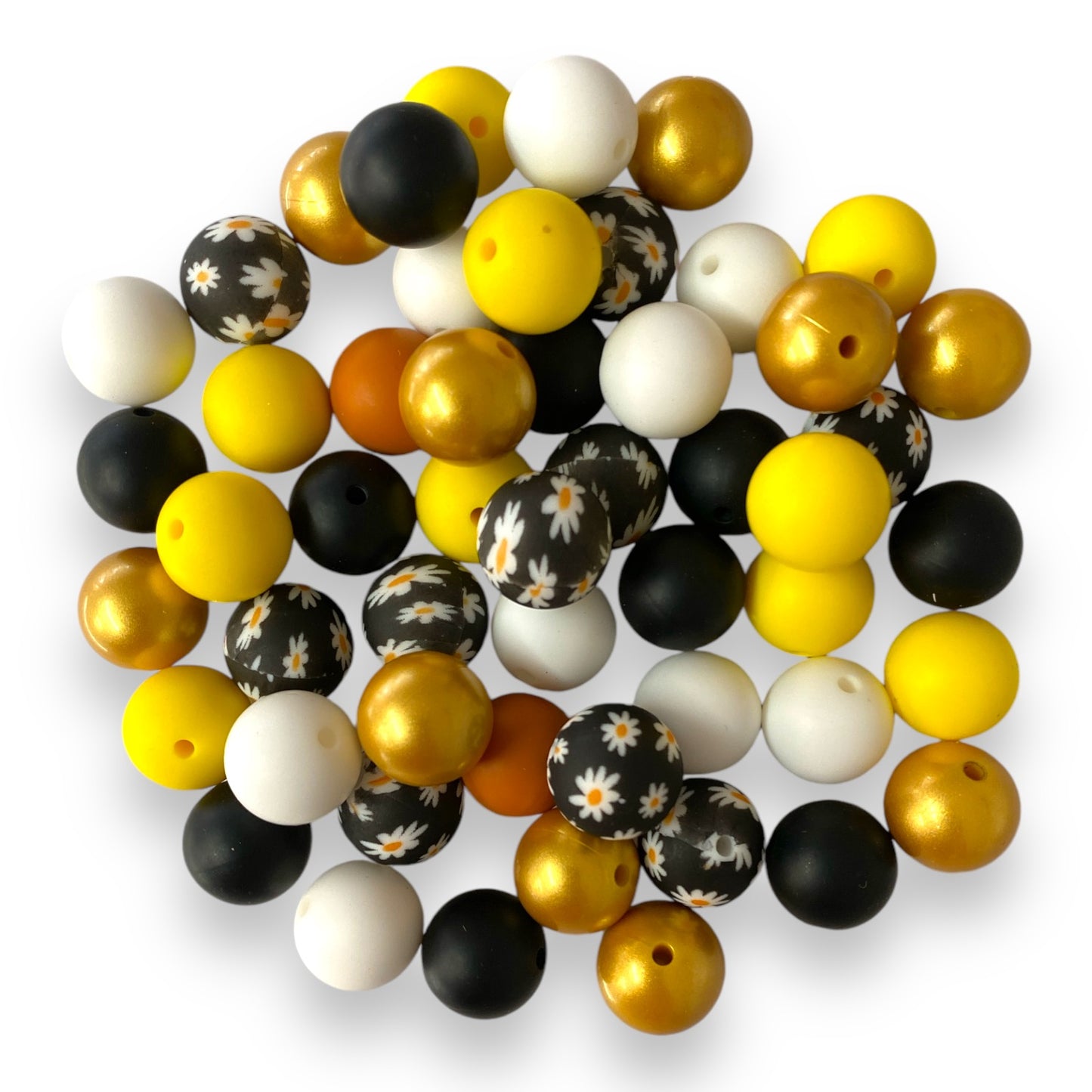 "Honey Bee Bloom" 15mm Silicone 50 Count Bead Pack – Ideal for Beadable Pens & Keychains