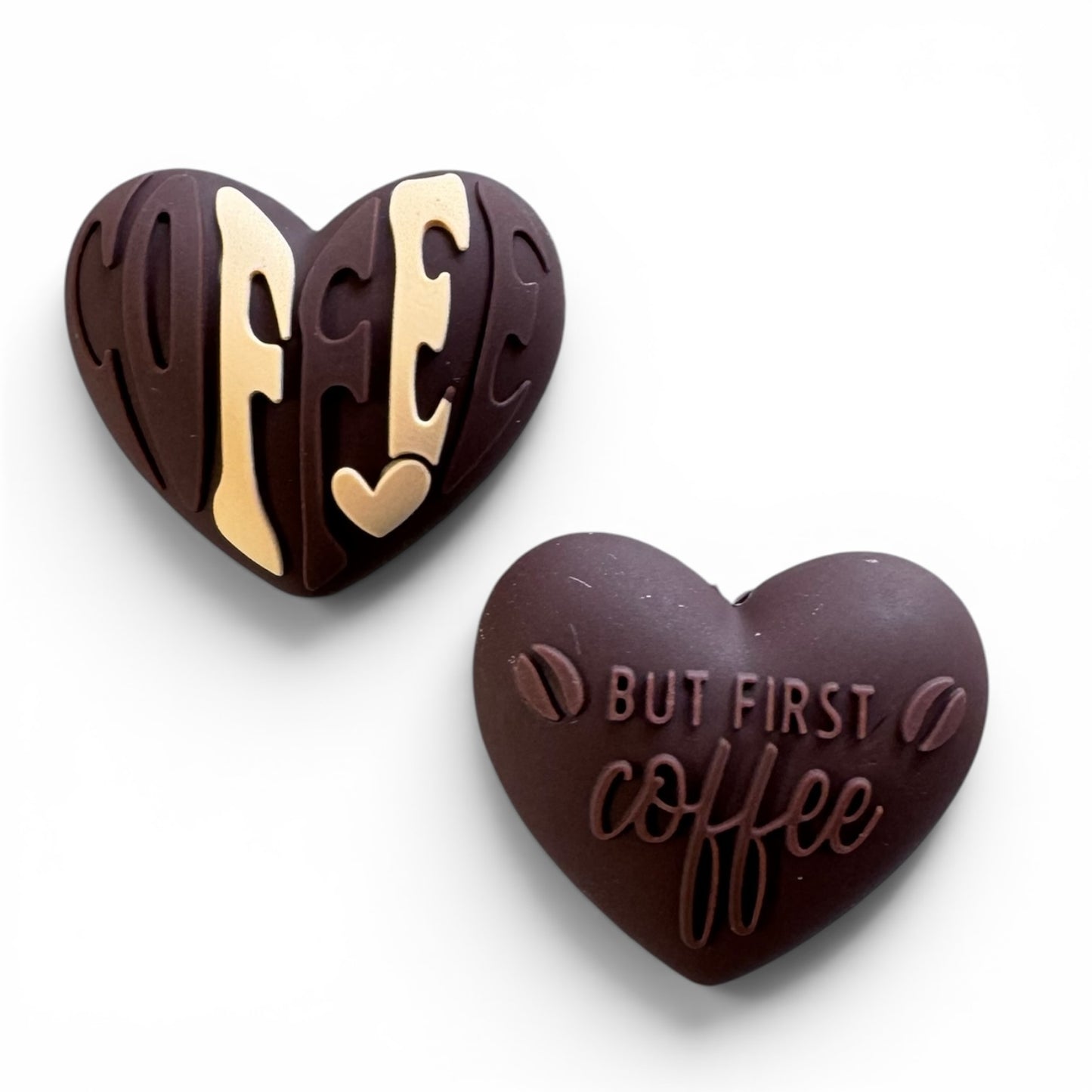 X131- "Coffee Heart 3D" Silicone Focal Bead for DIY Crafts (1 Count)