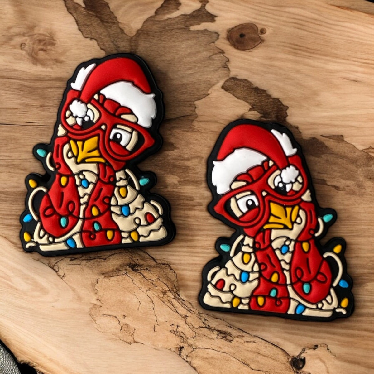 h887 - “Christmas Chicken” Silicone Focal Bead (1 Count)