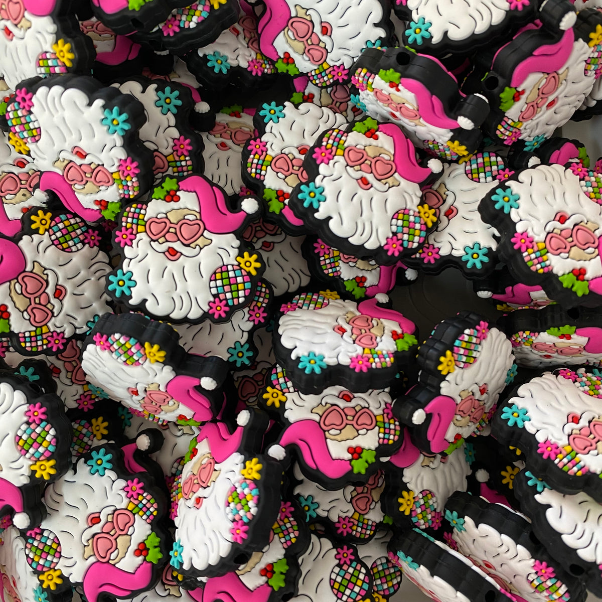 X362 - “Disco Pink Santa" Silicone Focal Bead (1 Count)