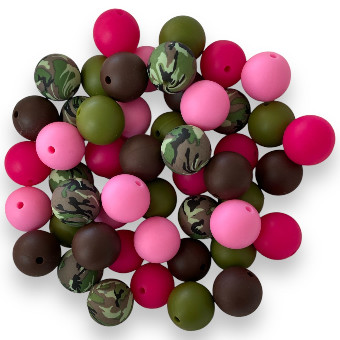 "Pink Camo" - 15mm Silicone 50 Count Bead Pack – Ideal for Beadable Pens & Keychains