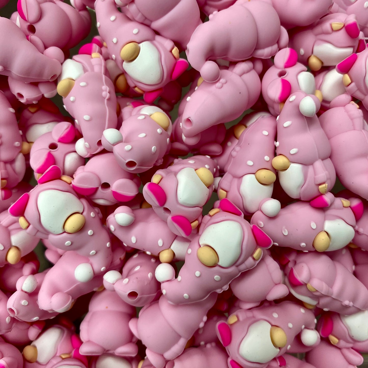 h803 - “Pink 3D Gnome” Silicone Focal Bead (1 Count)