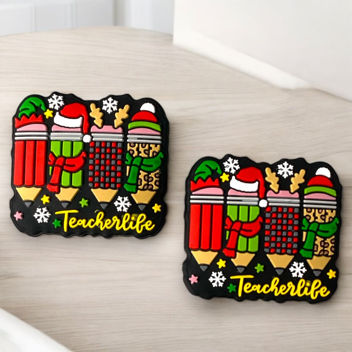 h952- “Teacher / Christmas Pencils” Silicone Focal Bead (1 Count)