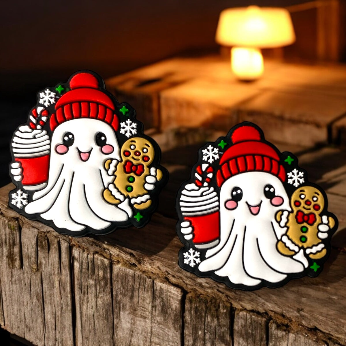 h995- “Cute Christmas Ghost” Silicone Focal Bead (1 Count)